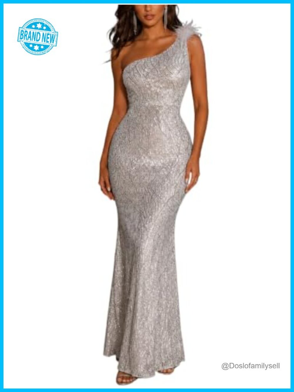Sequin Formal Evening Gown One Shoulder Mermaid Maxi Dress Wedding Guest Prom